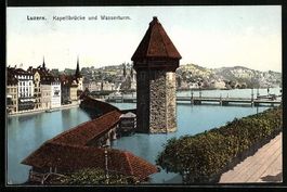 AK Luzern, Kapellbrücke und Wasserturm