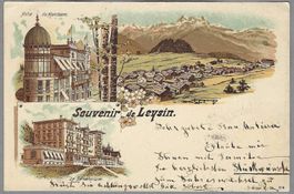 1897, LEYSIN, JOLIE LITHO, AU VERSO, HÔTEL-0 HÔTEL M. BLANC