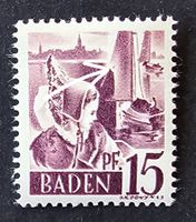 *ABART* Französische Zone Baden-Mi 5 ** (1947) Fleck i Segel