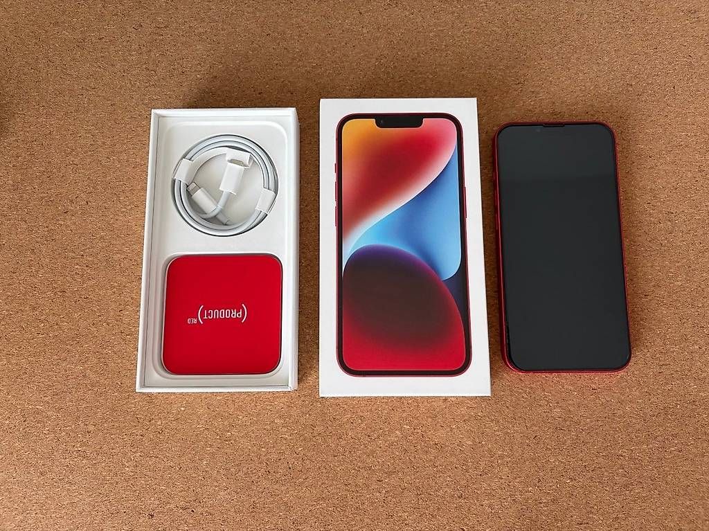 Portables: iPhone 14 Rouge  128 Go + câble de charge – D'occasion à Yverdon-les-Bains par mme_c6gn