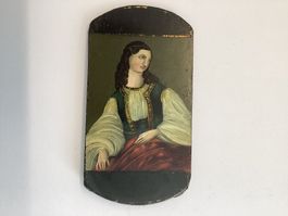 Antikes handgemaltes Frauenportrait Brillenetui Lackmalerei