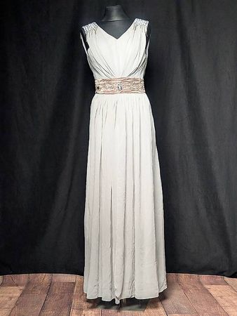 Elegantes Abendkleid grau/silber geschnürt, Gr. 34/36