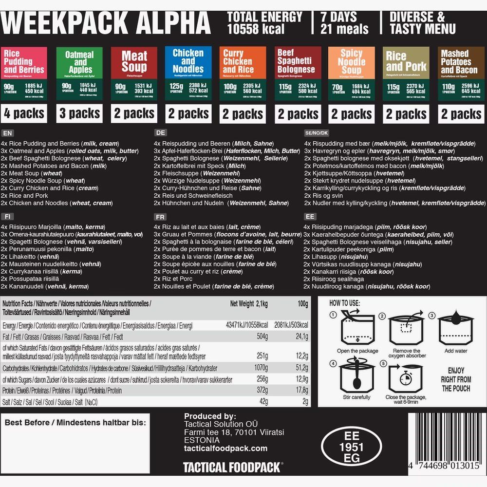 Aliments & Spécialités: Tactical Foodpack Weekpack Alpha – Neuf avec emballage d'origine à Agno par Olialby 1