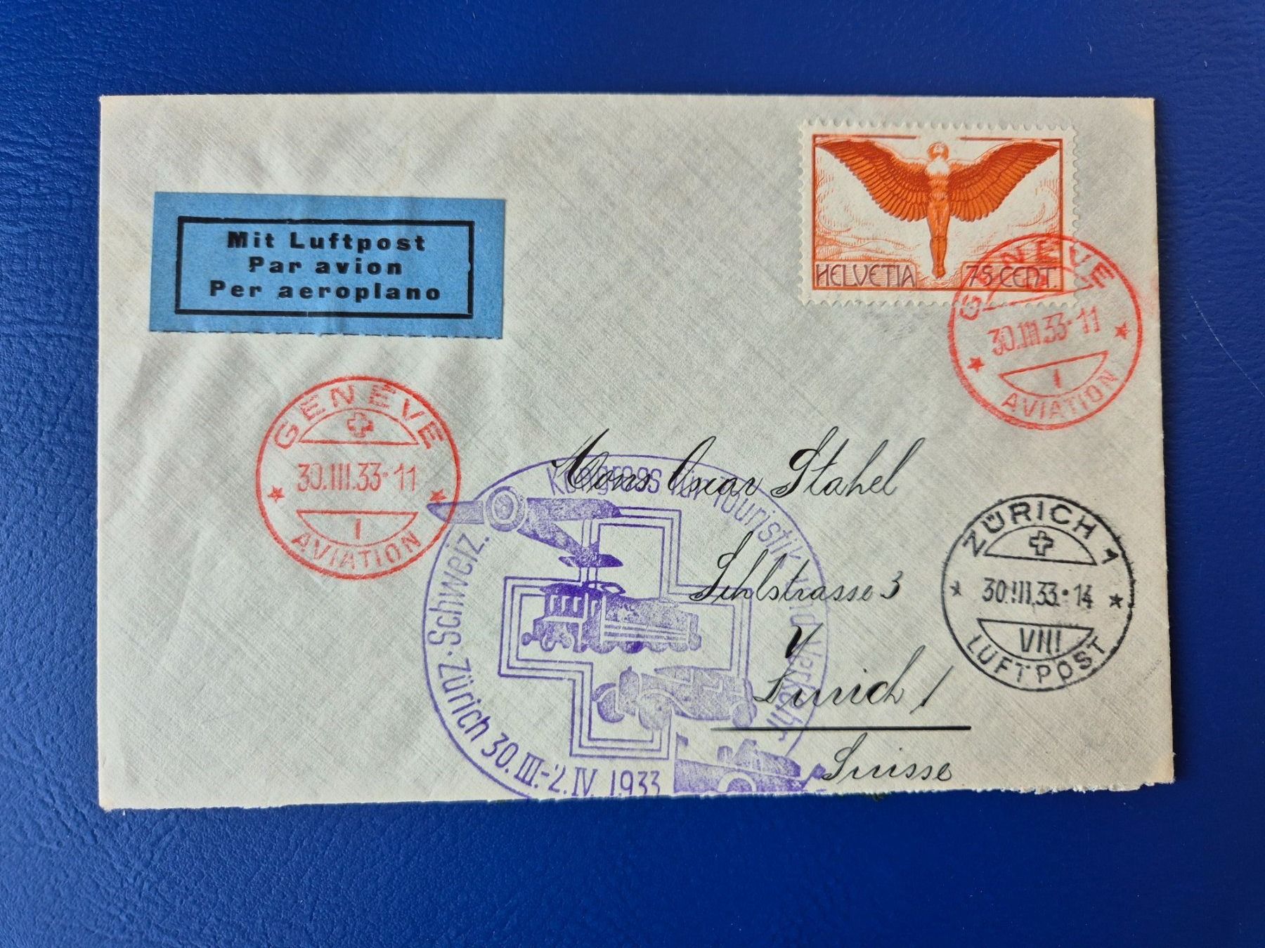 Tutti i francobolli: Luftpostbrief Genf - Zürich 30.III.33 – Usato da Seewen SZ venduto da SuperpumaDisplayTeam