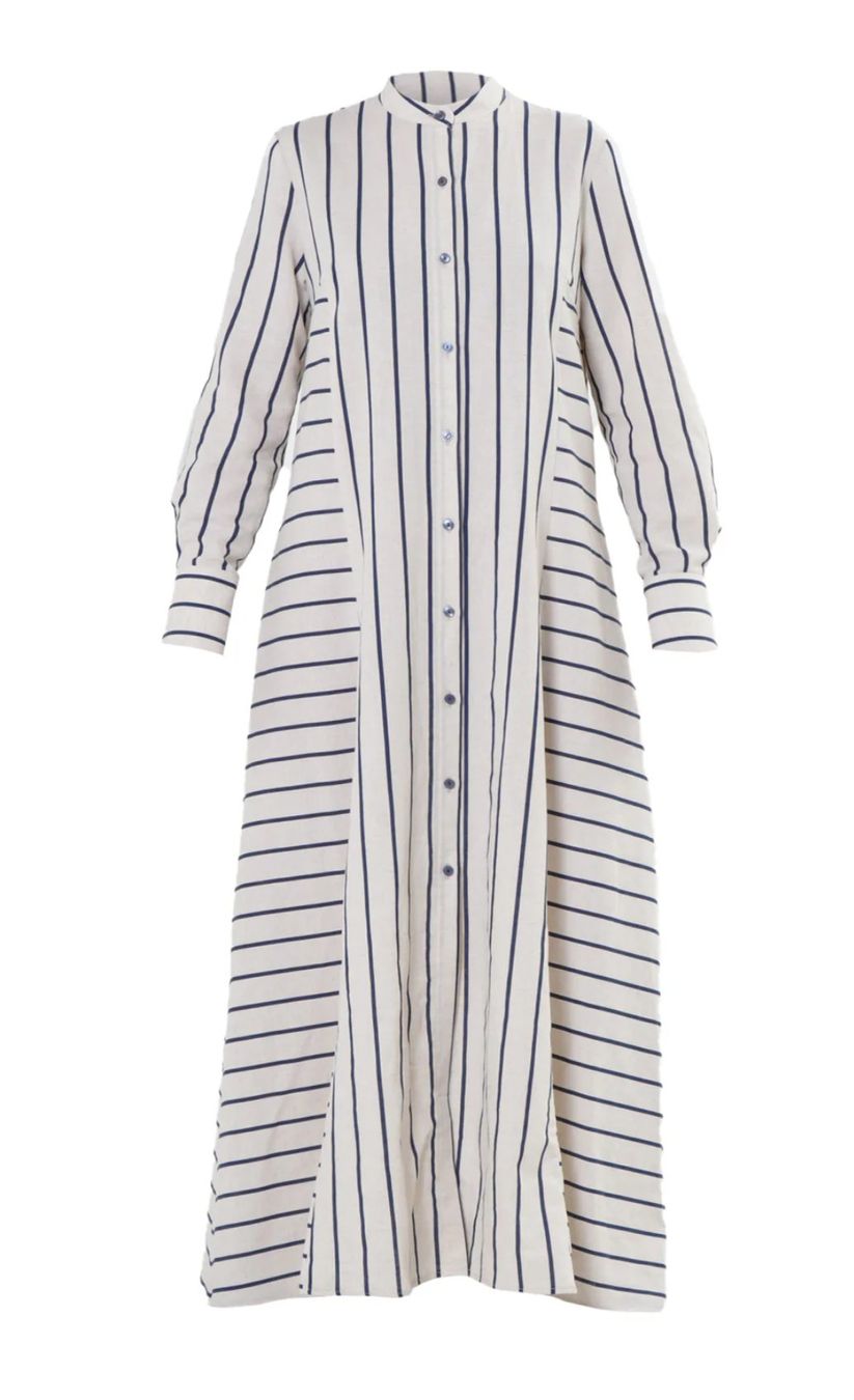 Robes: Maxi-Leinenkleid mit blauen Streifen - Designermode – Neuf avec emballage d'origine à Zürich par Naebeli 1
