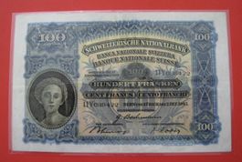 100 Fr.-Note 1943, 11 Y / 039422, gefaltet / laminiert!