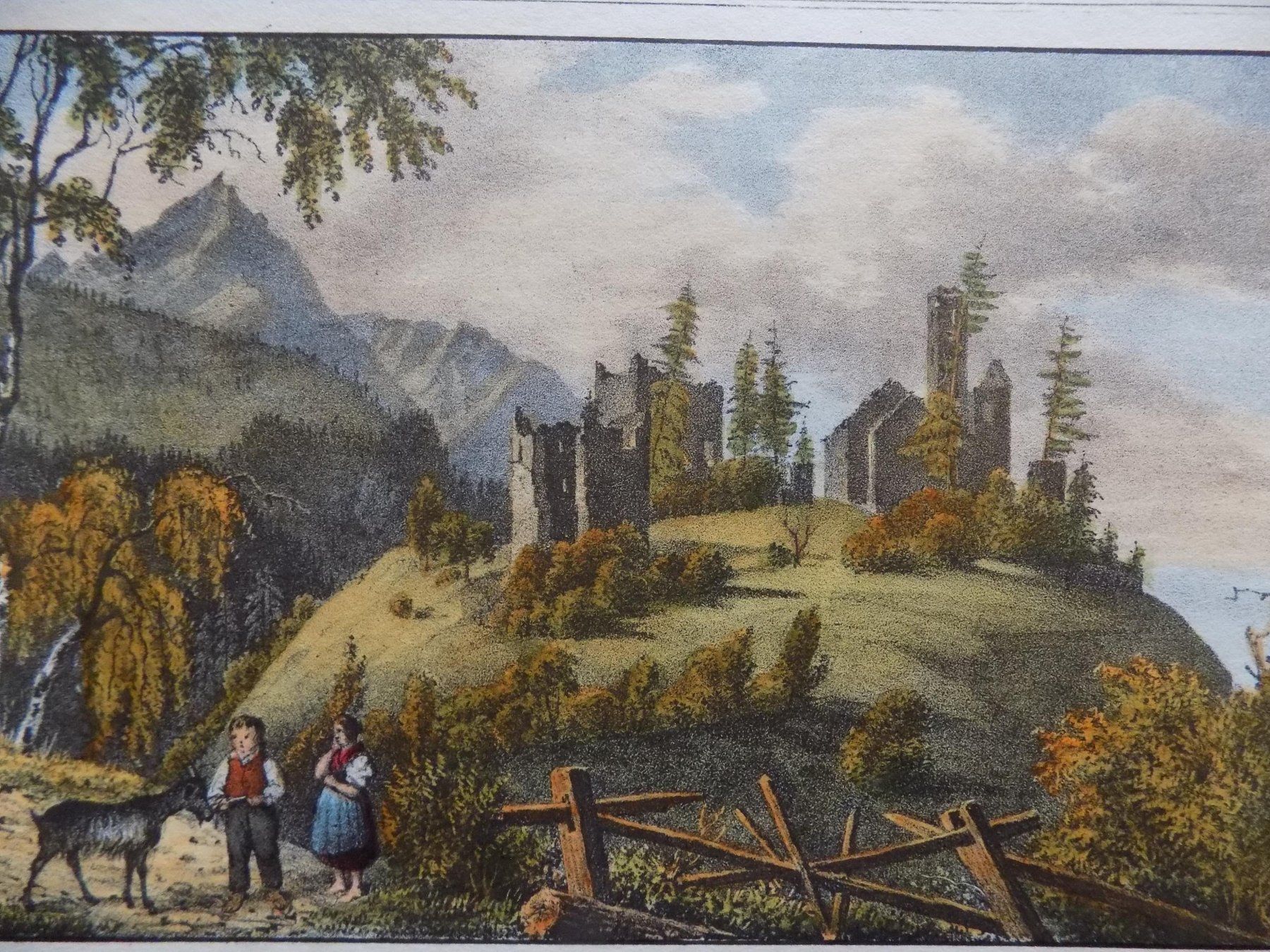 Stiche: Hoch Realta kolorierte Lithographie – Gebraucht aus Risch von Antikfee 1