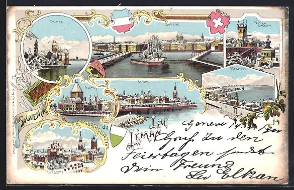 Cartoline postali: Winter-Lithographie Montreux, Lac Leman  – Usato da Berlin venduto da bartko-reher