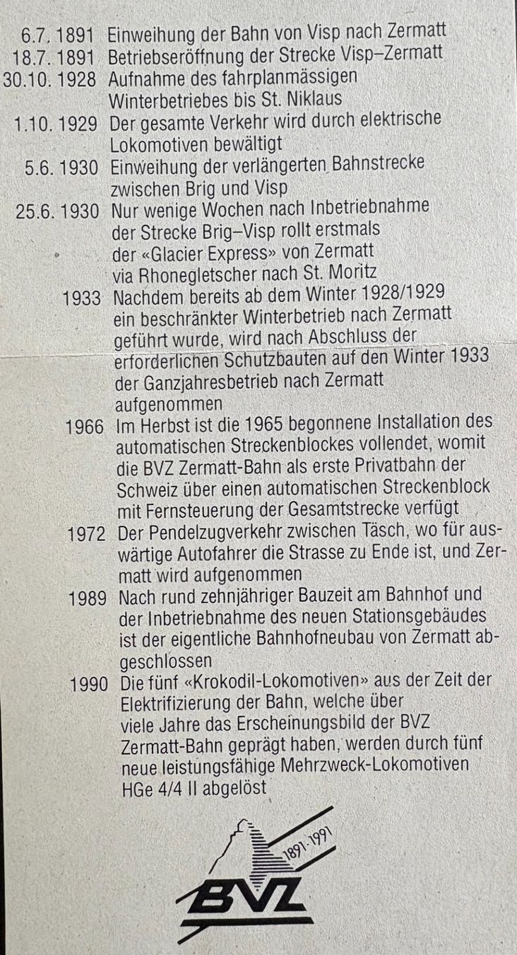 Dokumente: ZERMATT-BAHN 1891-1990 – Gebraucht aus Ostermundigen von wini63 2