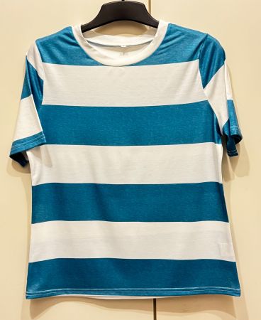 T-shirt femme à rayures, blanc/bleu pétrole, taille S