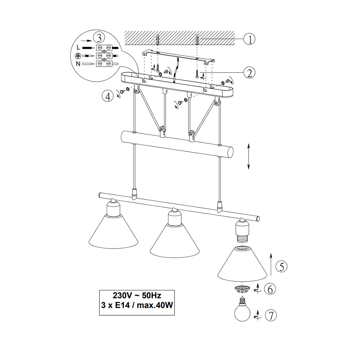 Lampadari & plafoniere: Pendelleuchte, 3 Spots, 66 cm x 180 cm – Nuovo (secondo la descrizione) da Kreuzlingen venduto da Smart-Light 3