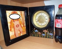 Vintage Tischuhr mit Bilderrahmen, Schwarz, Quartz Uhr!
