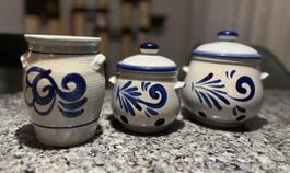 3er Set Töpfe Keramik grau/blau Küche