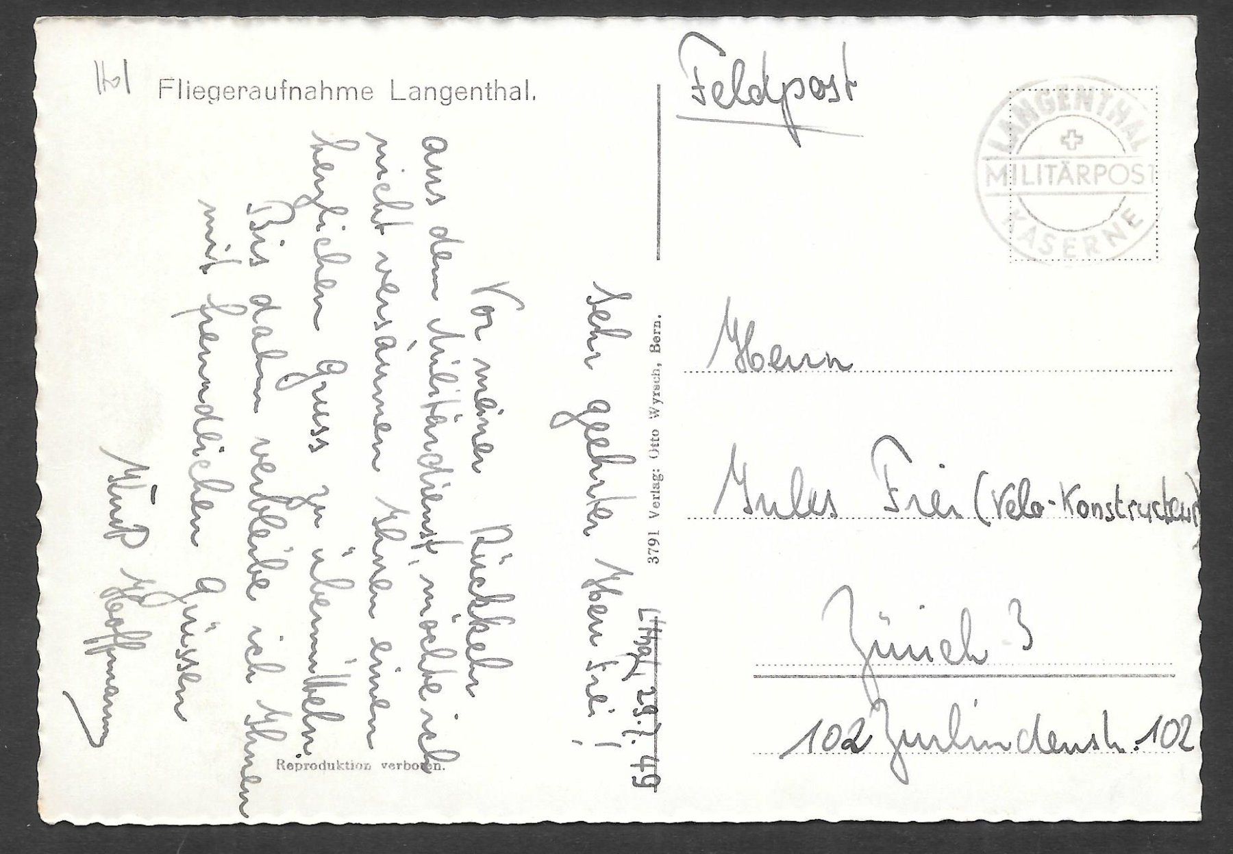 Cartoline postali: Langenthal Fliegeraufnahme Feldpoststempel – Usato da Olten venduto da clotaldi 1