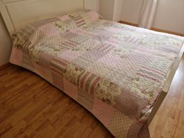 Couvre-lit patch & floral rose, beige, gris taupe 250x265cm