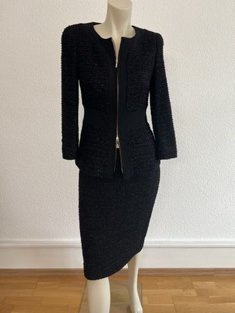 🖤 Escada Bouclé Kostüm: Jacke Gr 34 & Rock Gr 36 Schwarz 🖤