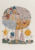 "Lebensbaum", Lithographie von Paul Nussbaumer, gerahmt