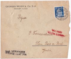 Perfinbrief GM/C Georges Meyer Wohlen 1916 n. Italien Zensur