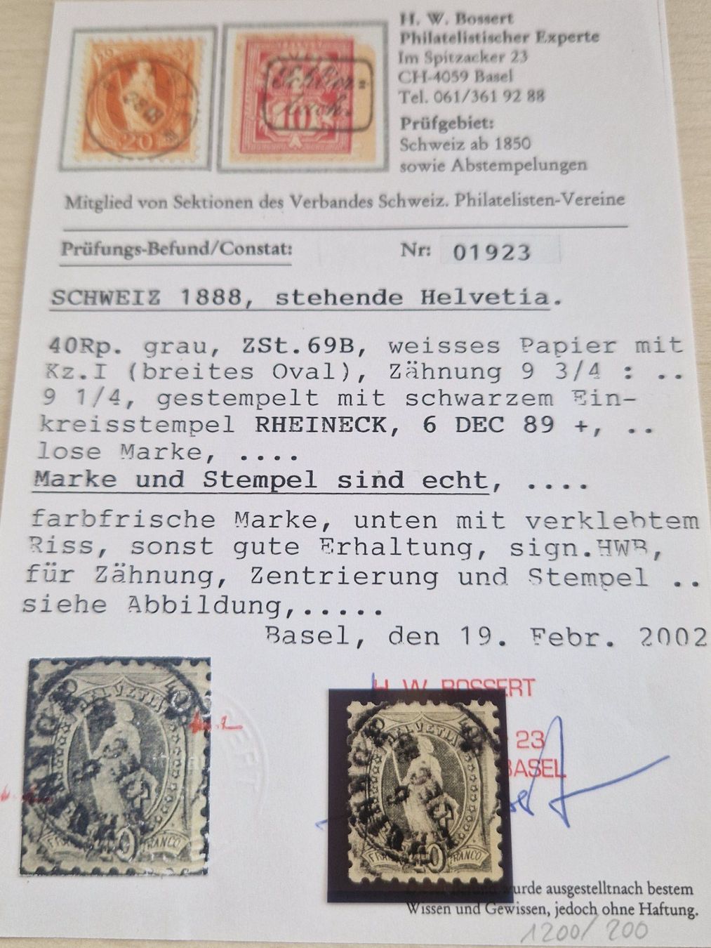 Alle Briefmarken: Stehende 69B, Befund, RHEINECK, ab 1.- – Gebraucht aus Burgdorf von Glossy01