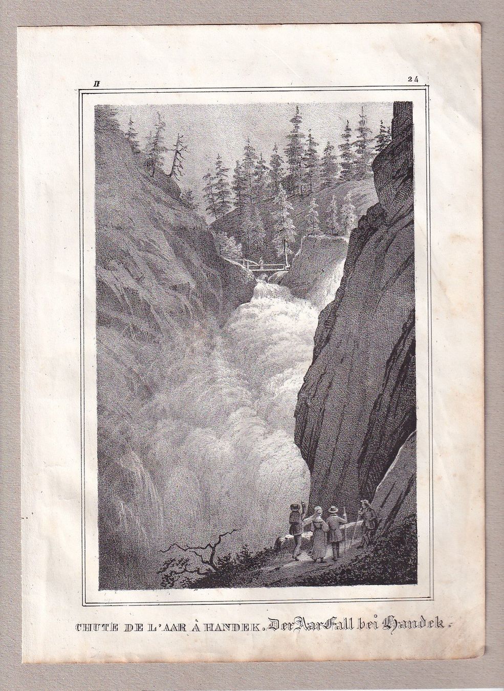 Incisioni: HANDECK WASSERFALL, AARE, LITHOGRAPHIE VON 1836-1845 – Usato da Grüningen venduto da Kartensammler 1