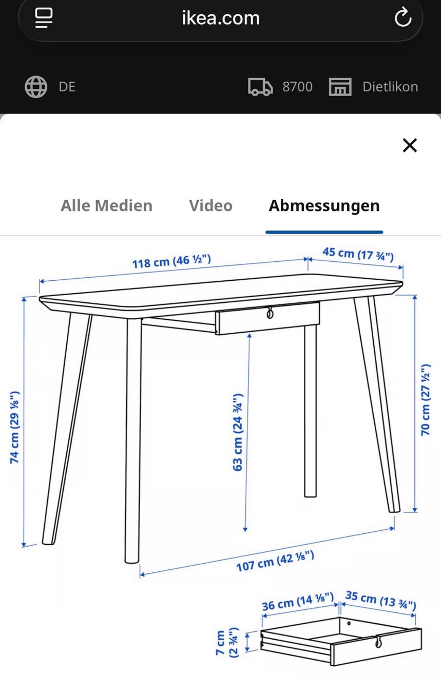 Ikea Scrivanie: IKEA LISABO Schreibtisch 118x45 cm – Usato da Küsnacht ZH venduto da jda_6kry 3