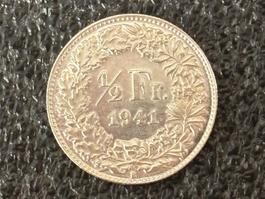 1/2 Fr. 1941 vorz+, stgl., Rarität 0.2 mio Exemplare!