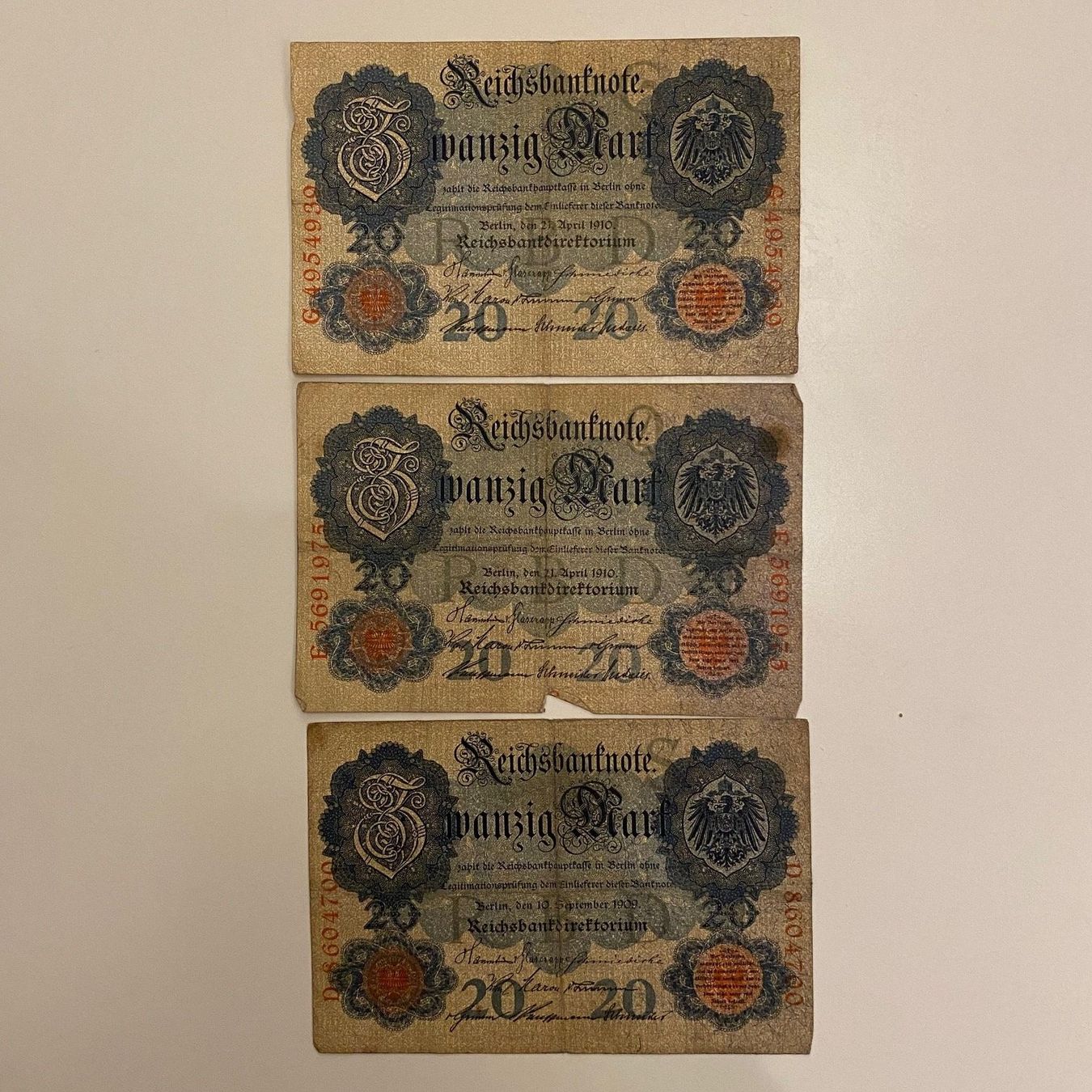 Banconote: Zwanzig Mark - Reichsbanknote - 1910 -  20 Mark – Usato da Strengelbach venduto da alexandre09