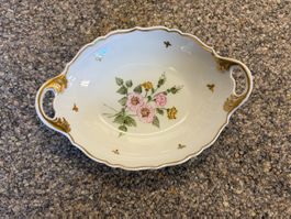 Porzellanschale mit Blumendekor und Goldrand oval von Kaiser