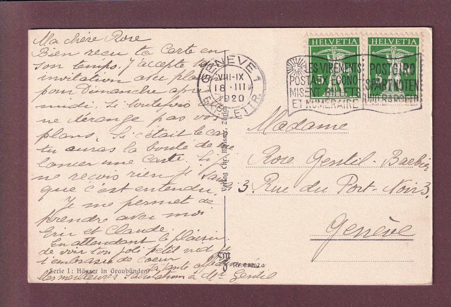 Cartoline postali: Haus in ANDEER - 1920 – Usato da Pully venduto da nicecards 1