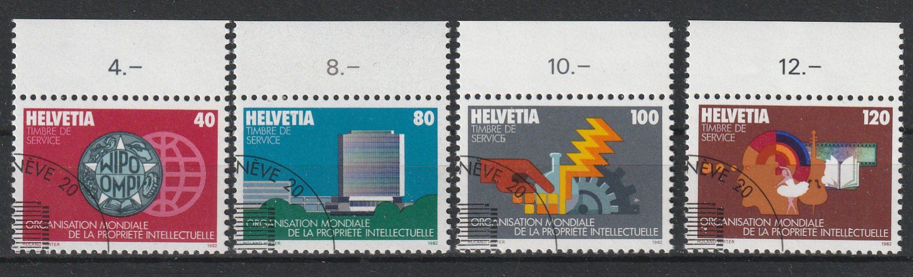 Tutti i francobolli: SUISSE 1982 OMPI 1-4 – Usato da Bussigny venduto da jacky1953