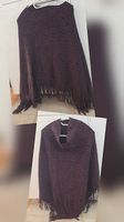 Elegantes Strick-Poncho mit Muster & Fransen