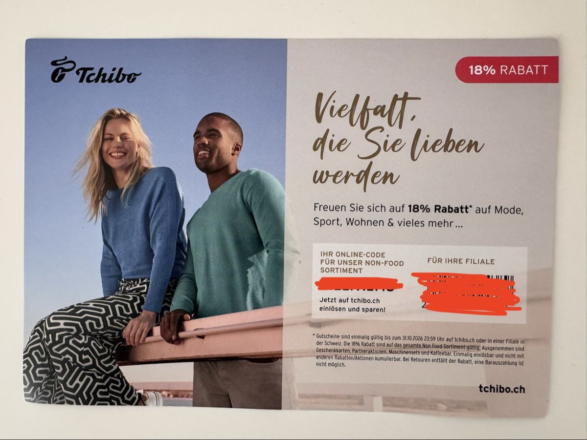 Tchibo Gutscheine: Zwei verschiedene Tchibo-Rabatte auf einem Blatt – Neu und originalverpackt aus Sins von sum_lv6d