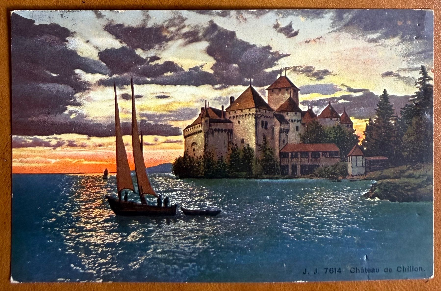 Cartes postales: Chillon - Le soir, barque devant le Château 1911 – D'occasion à Lutry par Ediego