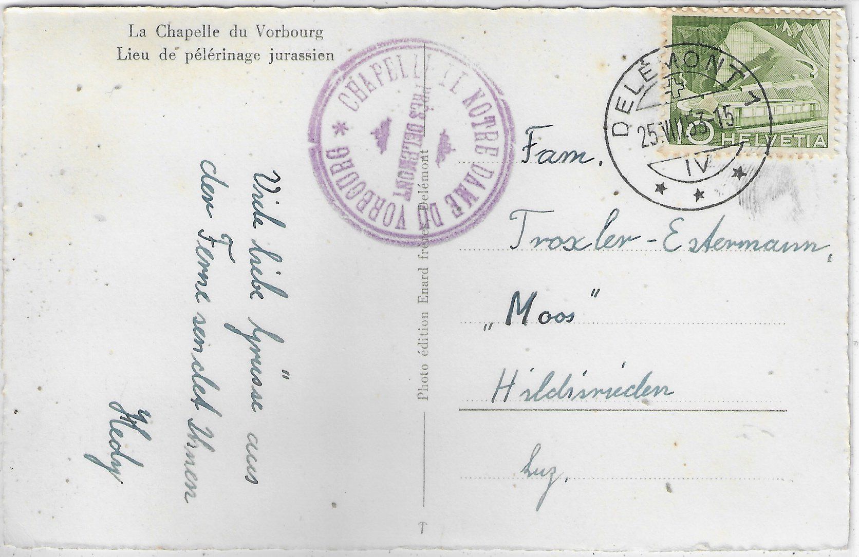 Cartoline postali: la Chapelle du Vorbourg - Delemont – Usato da Ettingen venduto da Kartenplanet 1