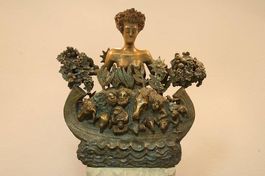ARCHE SCHÖPFUNG Statue, Denkmal, Bronzeguss, Steinsockel,