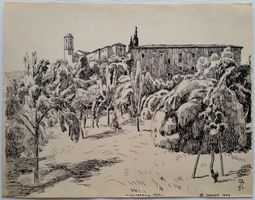 Jacques Jacobi: VOLTERRA Toskana, Tuschezeichnung 1944 (IV)