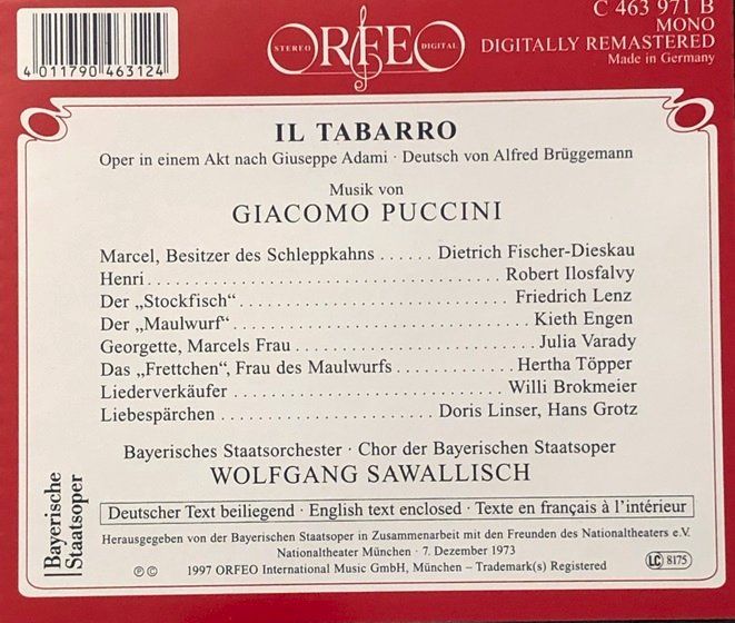CD: Puccini - Der Mantel (Sawallisch) – Usato da Grüningen venduto da azulamarillo 1