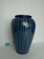 Grosse massive, blaue Keramik-Vase mit Streifen - Vintage