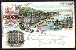 Litho Zürich, Ortsansicht, Tonhalle am 