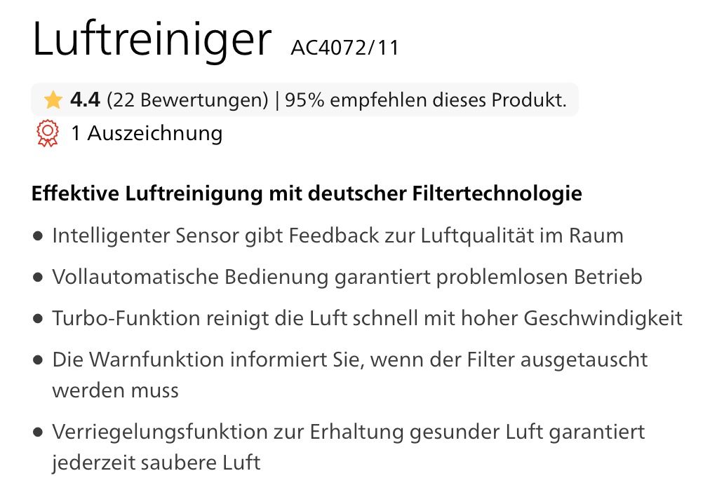 Philips Purificatori d'aria: Luftreiniger PHILIPS AC 4072 – Usato da Winterthur venduto da Truck 2
