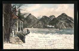 Tellskapelle mit Bergen und Dampfer