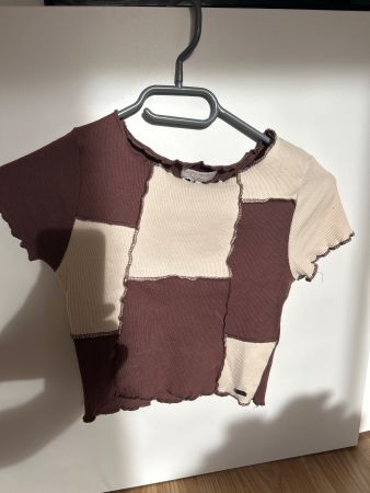 Pacific Republic Crop Top braun creme Patchwork Optik