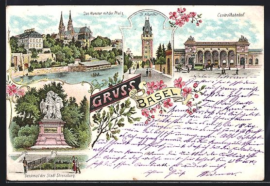 Cartoline postali: Litho Basel, Centralbahnhof, das Münste – Usato da Berlin venduto da bartko-reher