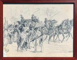 Dessin de Louis Dunki (1856-1915) - La diligence