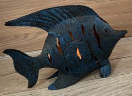 Deko Fisch Teelichthalter, Metall, Blau - Maritime Deko
