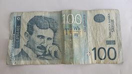 Serbische 100 Dinar Banknote mit Nikola Tesla Jahr 2006