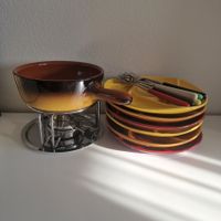 Fondue-Set Keramik, 6 Teller, Vintage Stil - Top Zustand!