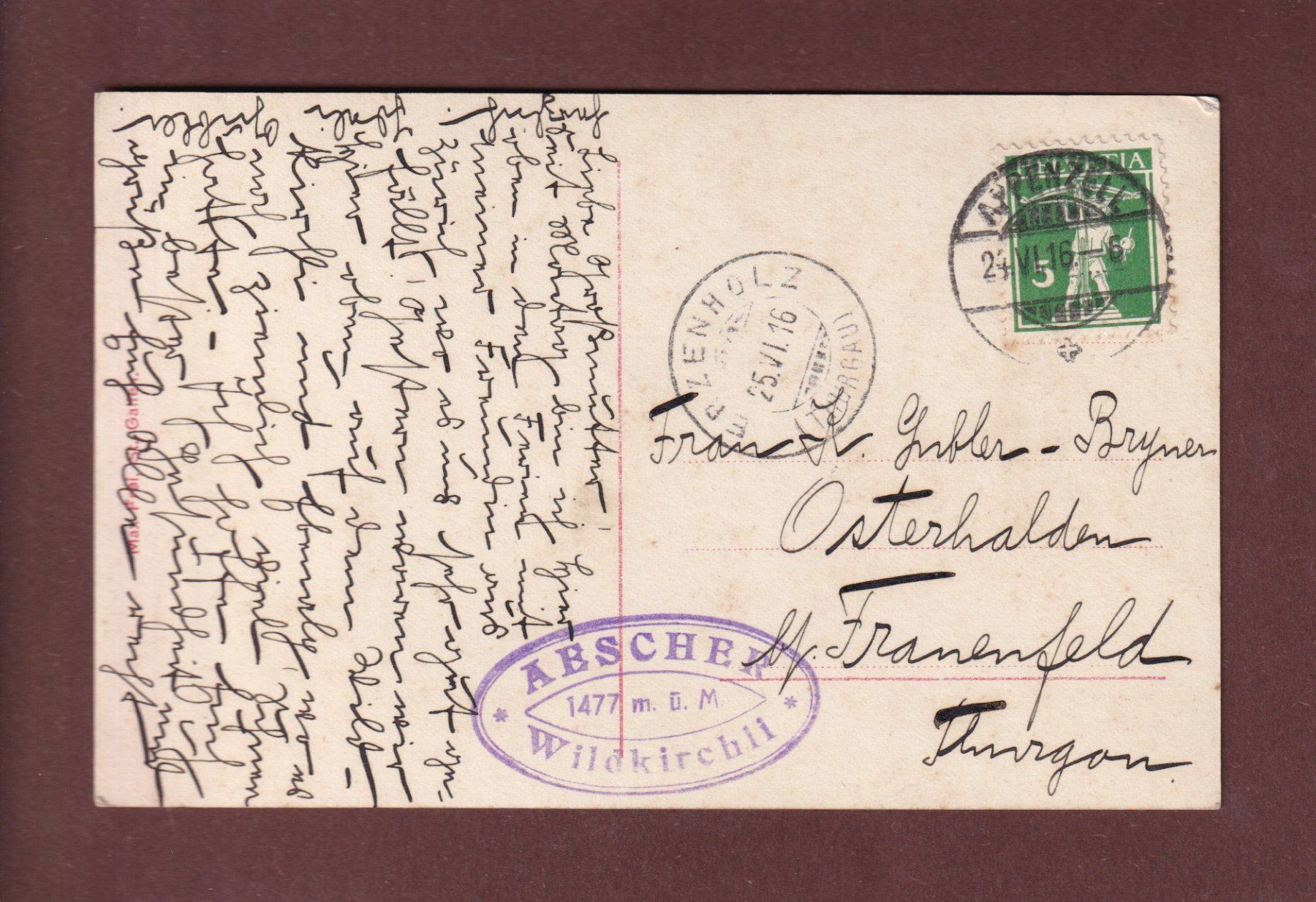 Cartoline postali: Aescher - WILDKIRCHLI - 1916 – Usato da Pully venduto da nicecards-shop 1