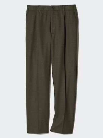 Uniqlo Men's Green Pleated Wide Leg Trousers Small W27-30in