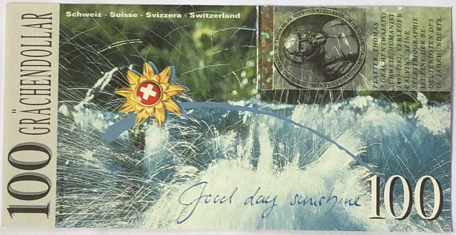 Banconote: Grächendollar 100 Franken-Note 1996 – Nuovo (secondo la descrizione) da Ganterschwil venduto da ganterb